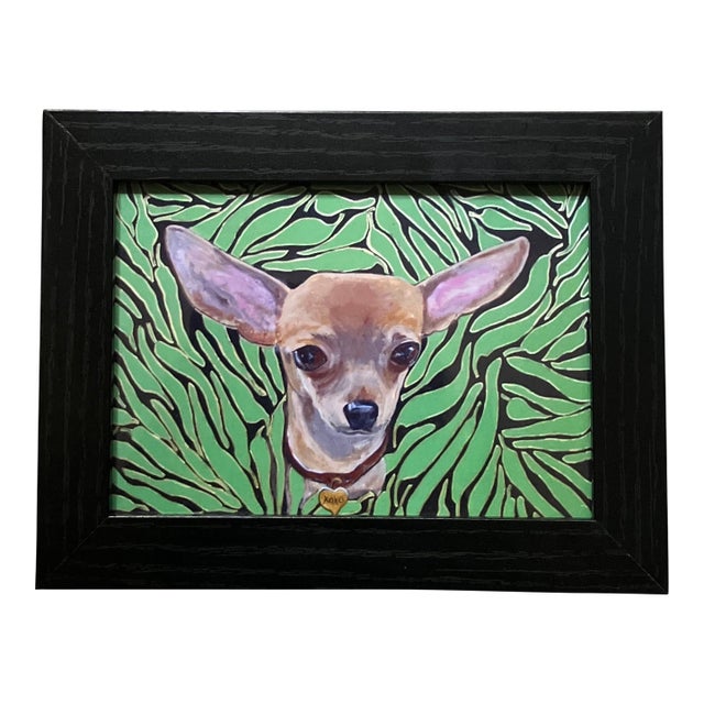 Contemporary Chihuahua Dog Small Print With Hot Peppers by Judy Henn Tabletop Frame For Sale