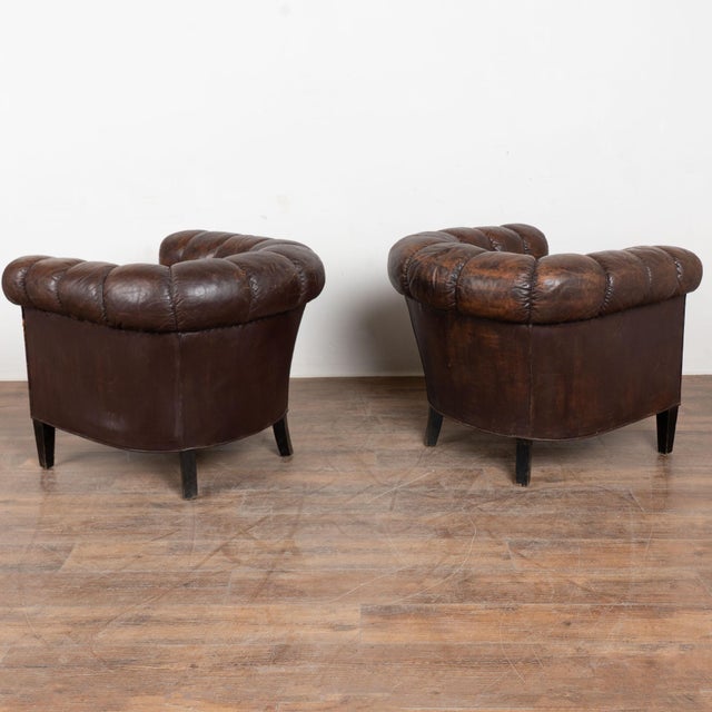 Pair of Vintage Brown Leather Chesterfield Club Chairs From Denmark For Sale - Image 14 of 14