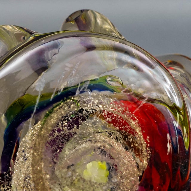Glass Signed Multicolor Hand Blown Studio Art Glass Swirl Sculpture Paperweight For Sale - Image 7 of 7