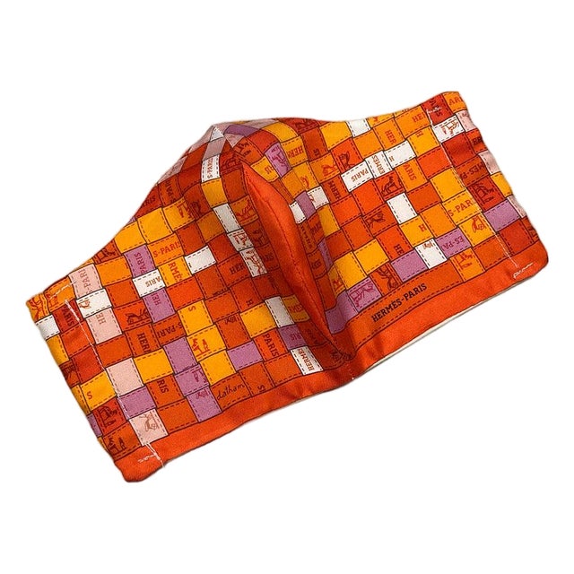 Hermes Orange Bolduc Au Carre Silk Scarf Face Mask For Sale