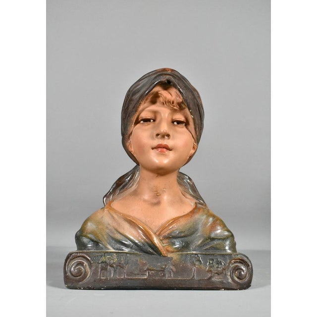 Antique French Bust of Young Girl in Plaster, 1910s For Sale - Image 13 of 16