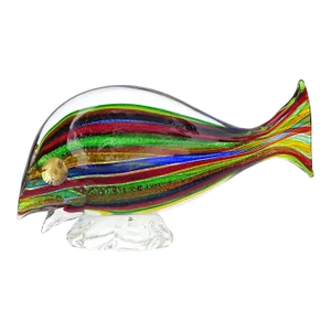 Murano Avem Rainbow Colors Silver Gold Flecks Italian Art Glass Vintage Striped Fish Figurine Sculpture