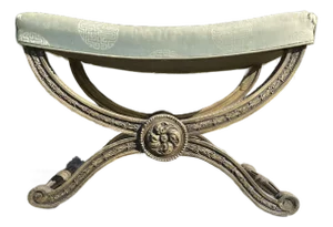 Antique Carved Wood Curule Bench