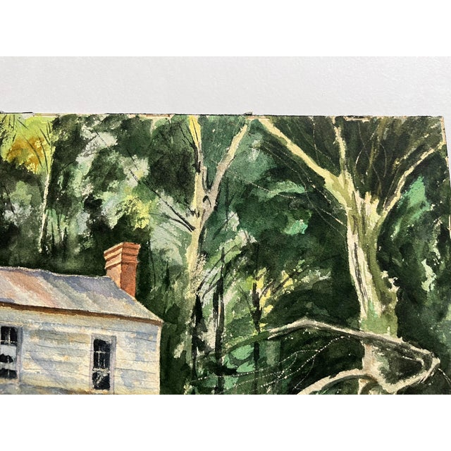 Paint Vintage Mountain House Watercolor Painting Signed Barber For Sale - Image 7 of 9
