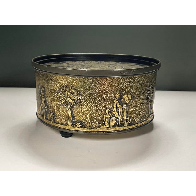 Mid 20th Century Black & Gold Classical Footed Tin For Sale In Jacksonville, FL - Image 6 of 8