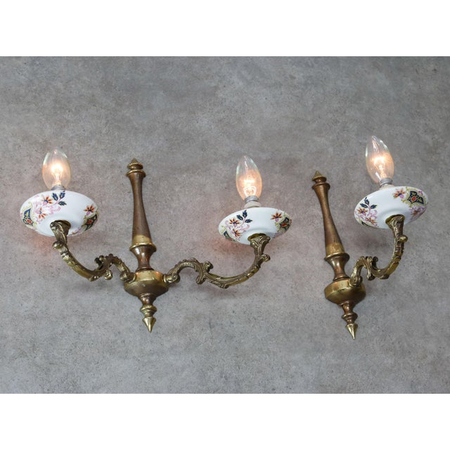 Mid-Century Italian Brass and Ceramic Sconces, Set of 2 For Sale - Image 13 of 13