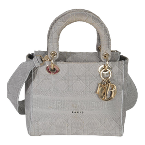 Gray Canvas Cannage Embroidered Medium Lady D-Lite Bag