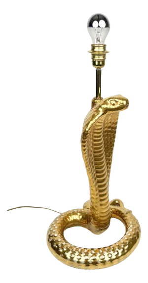 Gold Ceramic Cobra Snake Table Lamp by Tommaso Barbi for B Ceramiche, Italy, 1970s