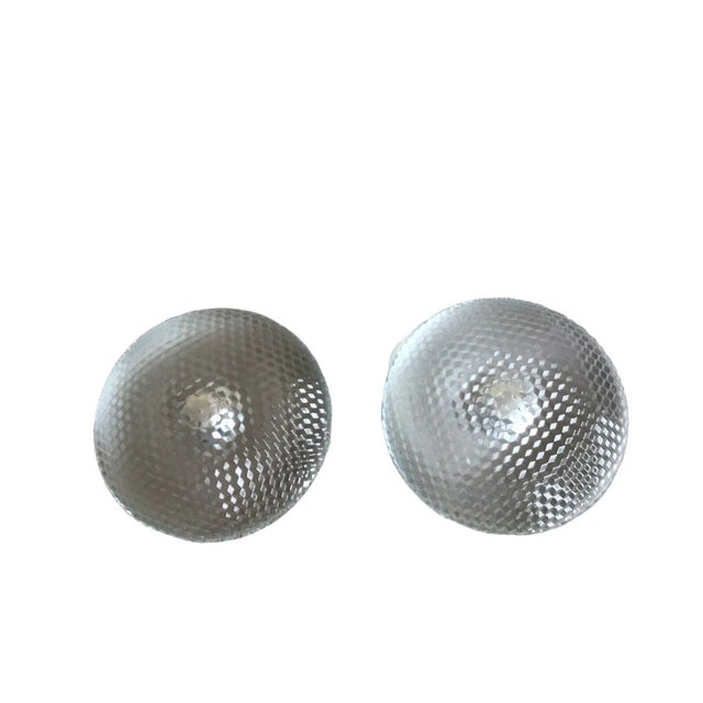 Mid 20th Century Vintage Mid Century Modern Finish Clear Glass Abstract Disc Candle Holders- a Pair For Sale - Image 5 of 9