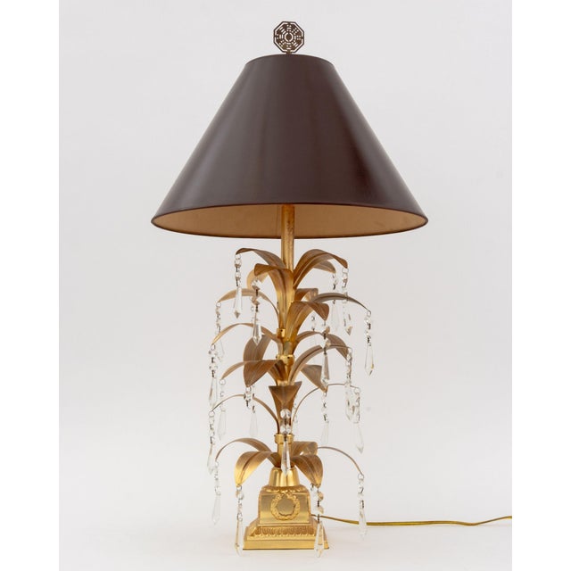 Metal Neoclassical Style Gilt Metal Palm Tree Table Lamp For Sale - Image 7 of 11