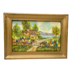 Vintage English Traditional Pastoral Landscape Impressionist Framed Original Oil Painting