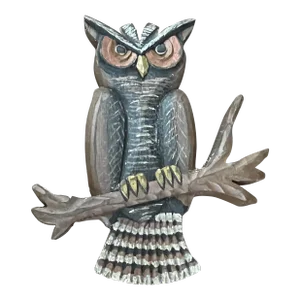 Vintage Hand-Carved Hand-Painted Wooden Folk Art Owl on Stand