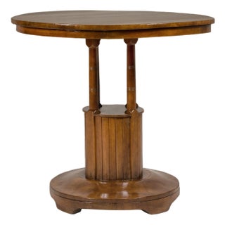 Midcentury Round Top Side Table with Column Supports and Tambour Base For Sale