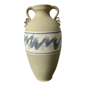 Late 20th Century Artisan Textured Pottery Amphora Vase Signed