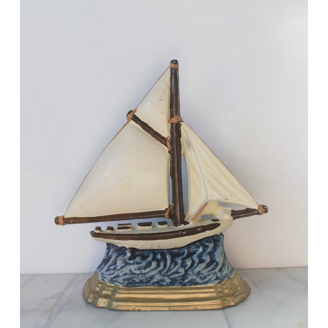 Mid 20th Century Vintage Cast Iron Sailboat Doorstop For Sale - Image 5 of 10