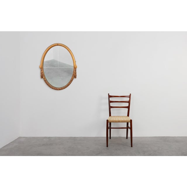 French Art Deco Oval Mirror in Gilded Oak, 1920s For Sale - Image 3 of 11