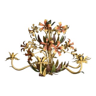 Vintage Tiger Lily Tole Six Arm Candle Chandelier For Sale