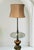 1960s Vintage Hollywood Regency Tall Glass Top Amber Brass Palm Leaf Black Side Table Floor Lamp For Sale - Image 5 of 8