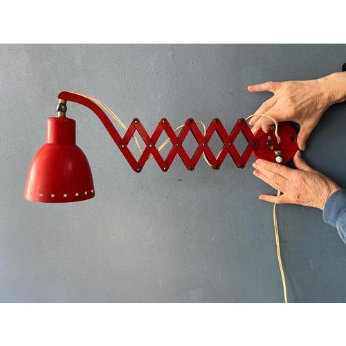 Mid-Century Modern Red Hala Scissor Wall Lamp For Sale - Image 3 of 13