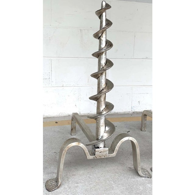 Mid 20th Century Mid 20th Century French Modern Silvered Iron Andirons - a Pair For Sale - Image 5 of 11
