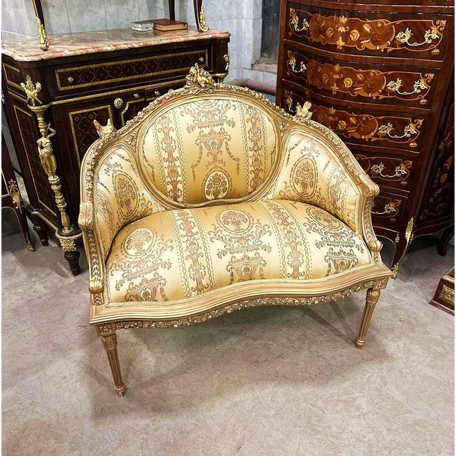 Baroque Baroque Style Golden Chair With Birds Details For Sale - Image 3 of 3