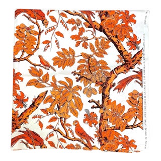 Brooke Cadwallader Rare Cotton Orange, and White Chinoiserie Fabric La Casa De Los Gallos. 2 Yds For Sale