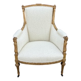 19th Century French Louis XVI Style Giltwood Bergere For Sale