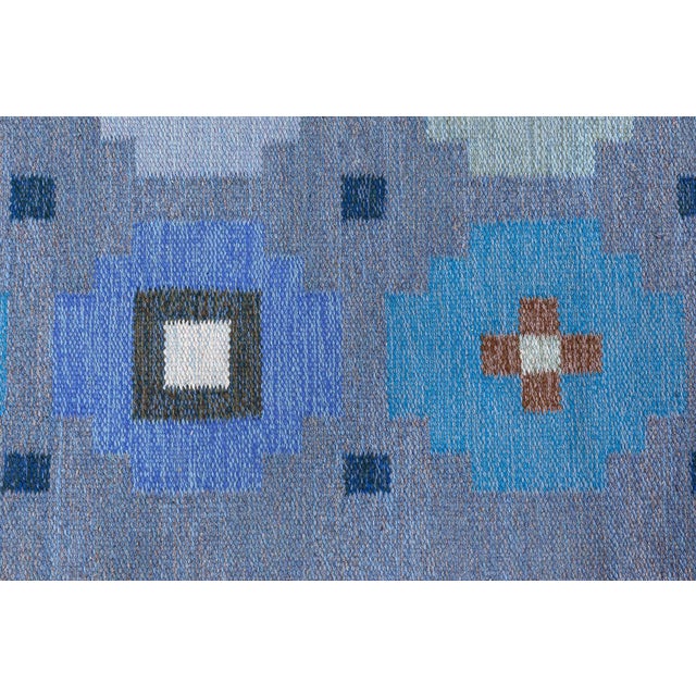 Mid-Century Modern Doris Leslie Blau Swedish Geometric Blue Flat Woven Rug For Sale - Image 3 of 9