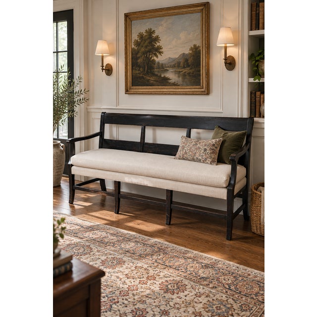 English Antique English Oak Three-Seat Bench, Late 19th Century For Sale - Image 3 of 10