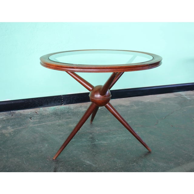 Brown Sputnik Wood and Glass Round Coffee Table Set, Set of 2 For Sale - Image 8 of 11