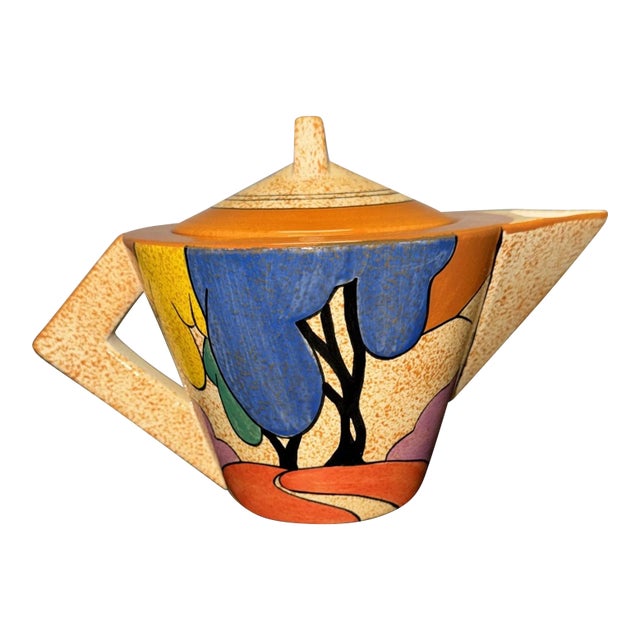 Clarice Cliff Bizarre Autumn Trees Teapot Mma 1993 Art Deco Painted Reproduction For Sale
