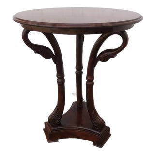 Carved Swan Round Solid Mahogany Side End Table 6173 For Sale
