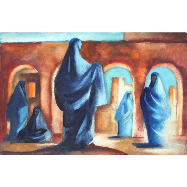 1940s Gouache on Paper of Shrouded, Standing Figures by Andre Delfau For Sale