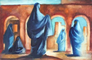 1940s Gouache on Paper of Shrouded, Standing Figures by Andre Delfau