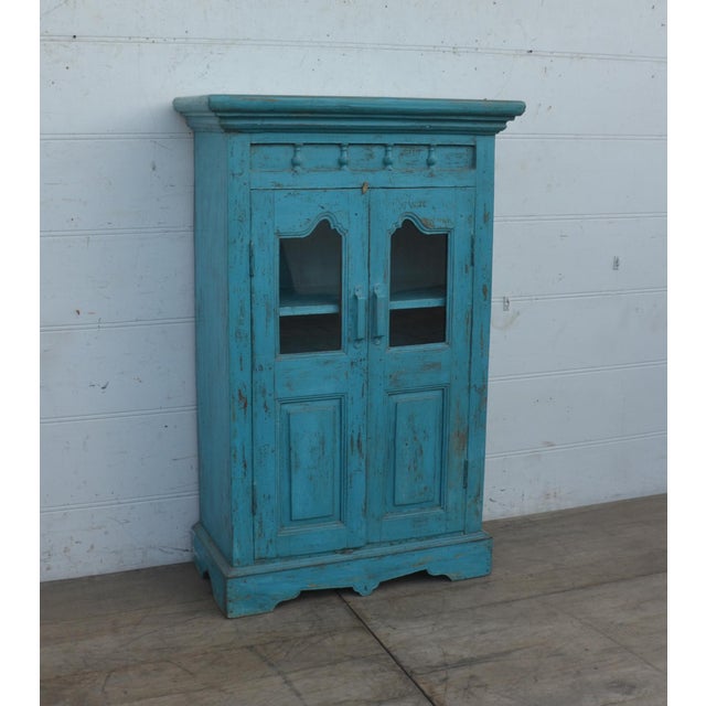 Reclaimed Teak Wood Cabinet With Blue Color Finish | Chairish