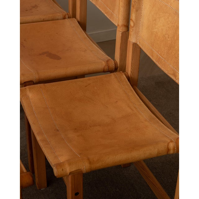 Vintage Kotka Safari Dining Chairs in Pine and Saddle Leather attributed to Tomas Jelinek for Ikea, 1980s, Set of 6 For Sale - Image 16 of 18
