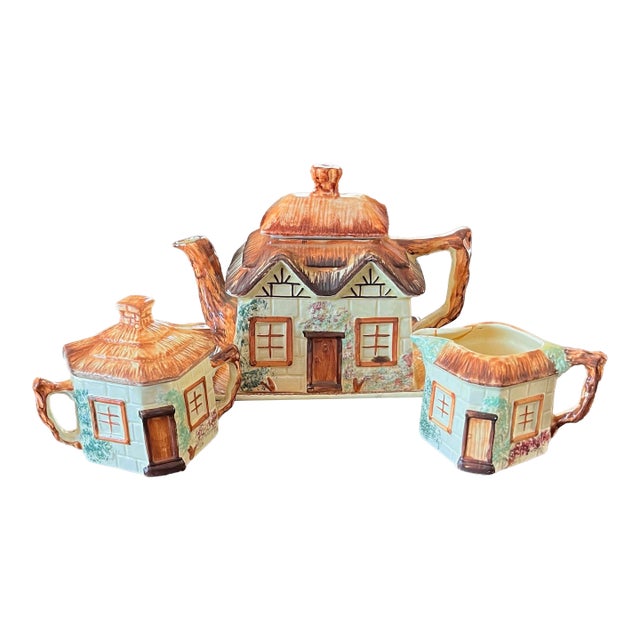 Vintage 1950s Keele St. Pottery Cottage Teapot Set For Sale