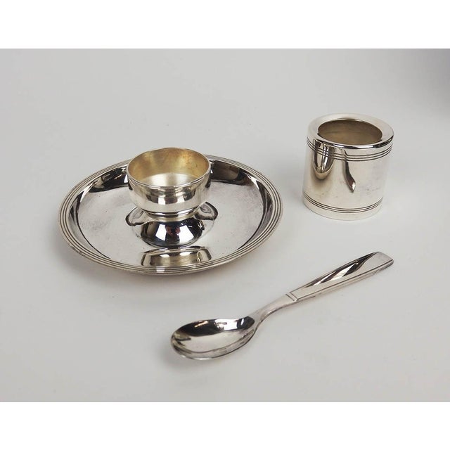1940s Art Deco Silver-Plated Metal Egg Cup with Spoon and Box from Christofle, 1930s, Set of 4 For Sale - Image 5 of 8