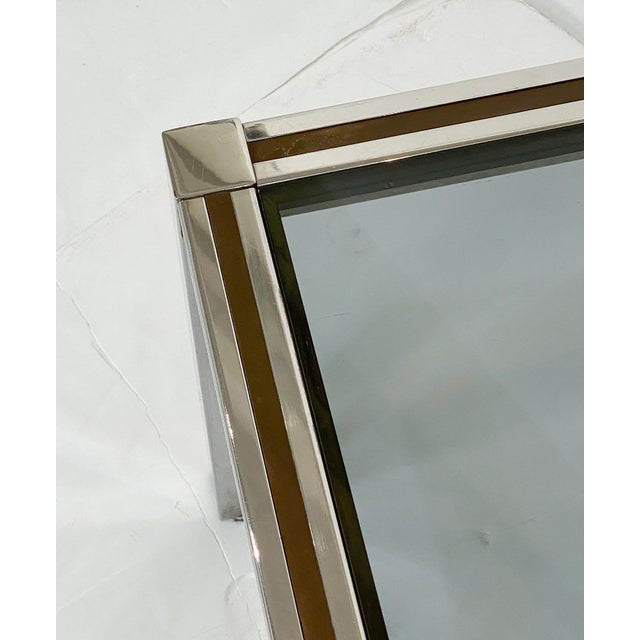 Metal French Modern Square Low Side Table of Chrome and Brass With Smoked Glass Top For Sale - Image 7 of 9