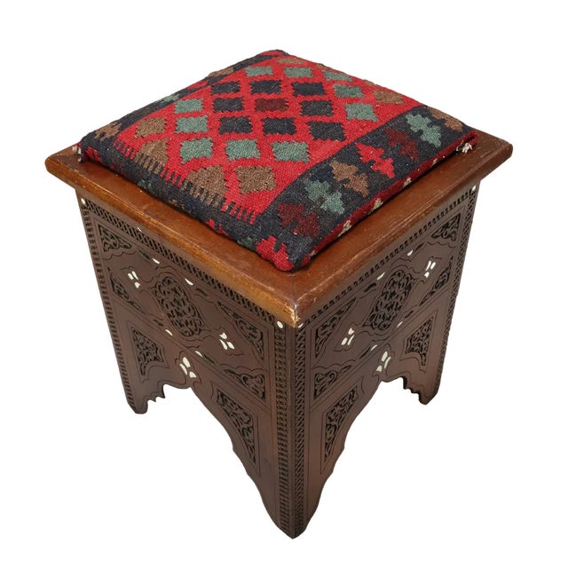 Vintage Carved Stool, Damascus, Syria, 1950s For Sale