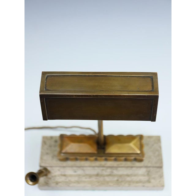 Art Deco Bronze Desk Lamp with Fossiliferous Limestone Base, 1930s For Sale - Image 17 of 18