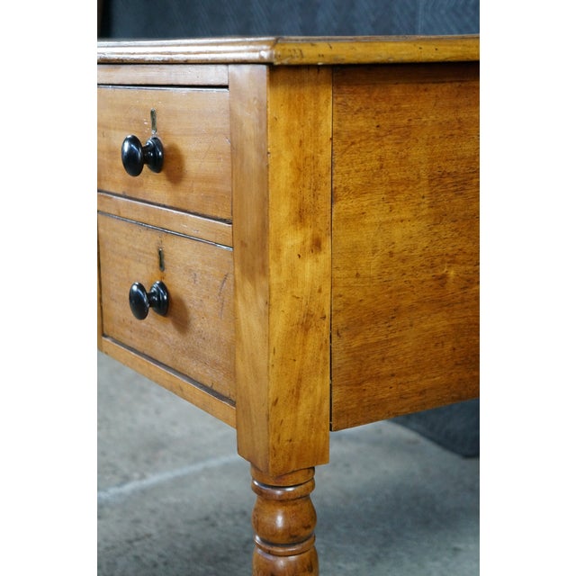 Antique 19th C. English Regency Maple & Oak Tooled Leather Top Partner's Desk For Sale - Image 10 of 18