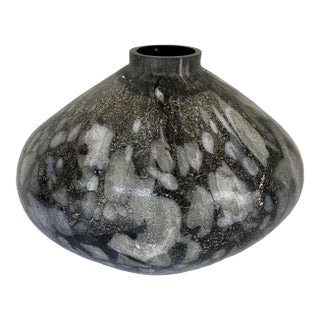 Revelation Modern Hand Blow Black Art Glass Pebble Vase For Sale