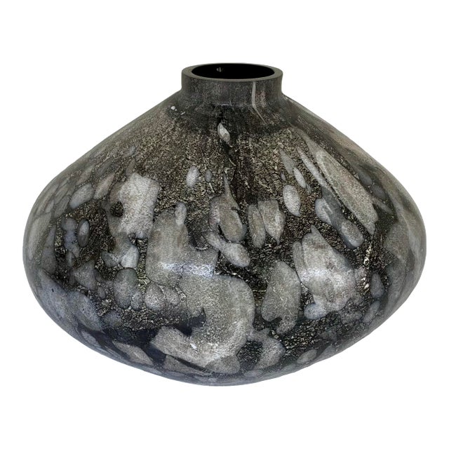 Revelation Modern Hand Blow Black Art Glass Pebble Vase For Sale