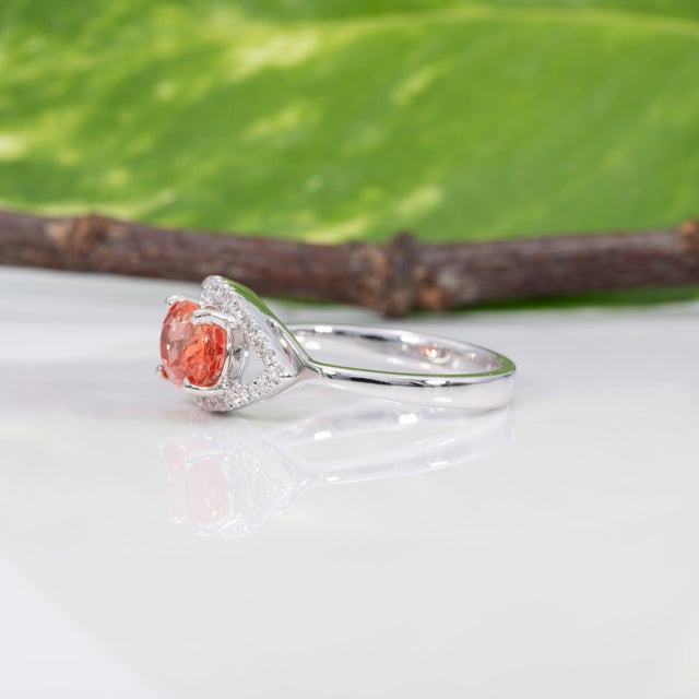 1.7Ct Padparadscha Sapphire Ring With Natural Diamond Accents: Solid 14k Gold, Size 6.75 For Sale In Columbus - Image 6 of 9
