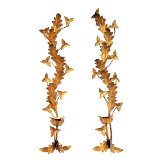 Vintage Hollywood Regency Italian Tole Florentine Candle Wall Sconces- Pair For Sale