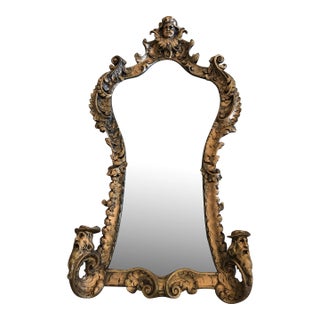 Ornate Gothic Style Gilded Mirror With Cherub and Masks For Sale