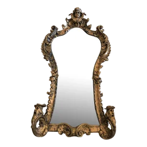 Ornate Gothic Style Gilded Mirror With Cherub and Masks
