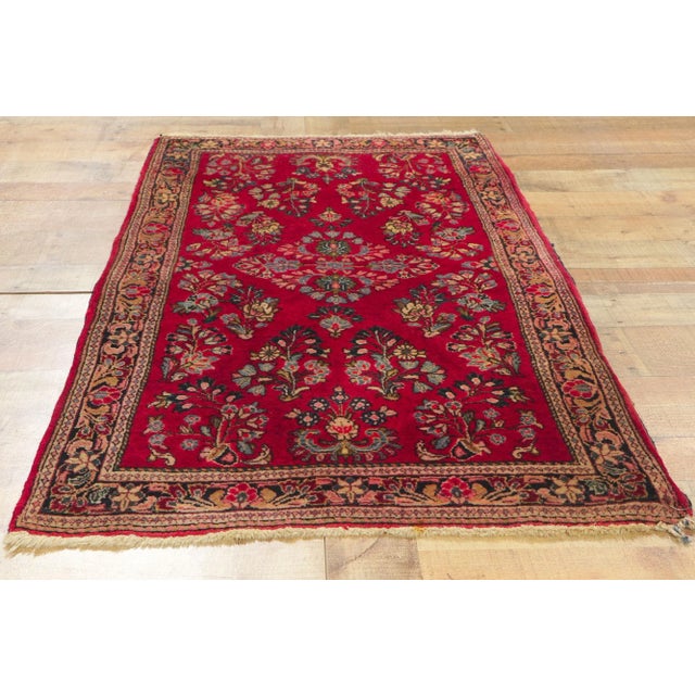 Red Vintage Persian Sarouk Rug - 02'07 X 04'11 For Sale - Image 8 of 9