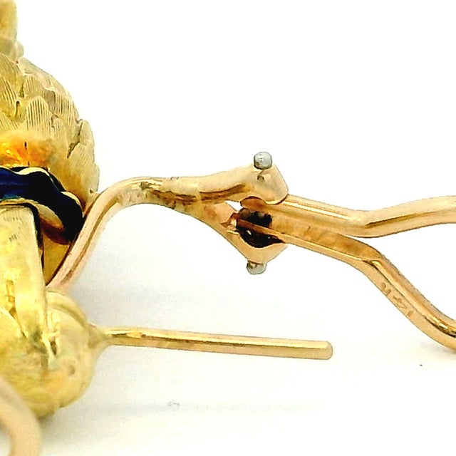 1960s 14k Yellow Gold & Blue Enamel Textured Drop Earrings, A Pair For Sale - Image 12 of 13